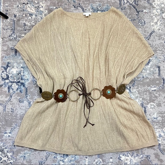 J. Jill Sweaters - J. Jill Wool Blend Chevron Knit Beige Poncho Size M/L